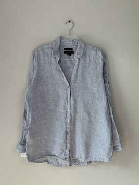 Tahari Linen Striped Button Down Shirt